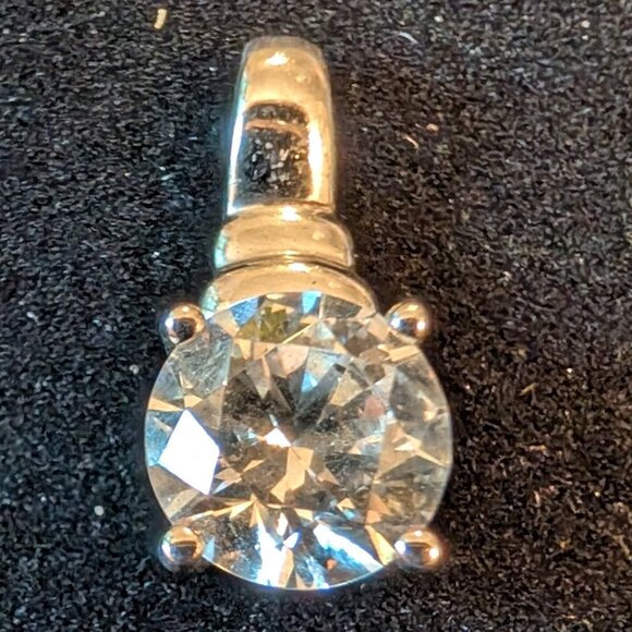 Large Cubic Zirconia Diamond Sterling Silver Pendant - Picture 3 of 6